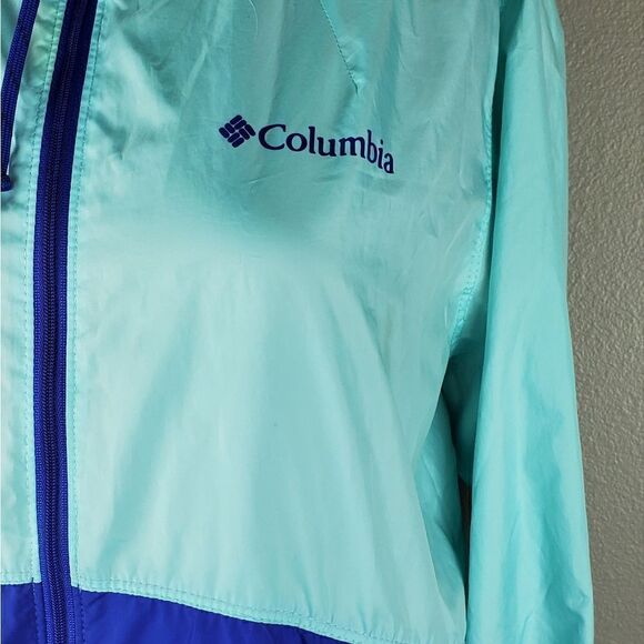 Columbia Mint Green & Blue Color Block Windbreaker, Size Medium - Picture 3 of 7